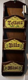 Vintage Wood Mail Organizer 'letters, Bills, Misc.'