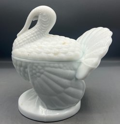 LE Smith Co. Milk Glass Covered Turkey Bowl
