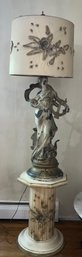 Vintage Ornate Cast Metal French Neoclassical Style Lamp With Composite Pillar Style Base