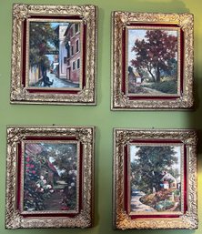 Oil On Canvas Cottage Core Gold Framed Paintings- 4 Pieces