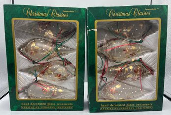 Commodore Hand Decorated Glass Ornaments - 8 Total - 2 Boxes Total