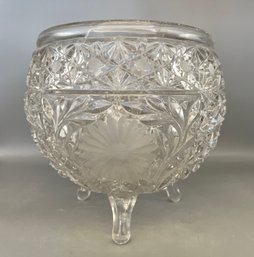 Vintage Pressed Glass Footed Candy Bowl With Hobstar & Etched Sunflower Pattern