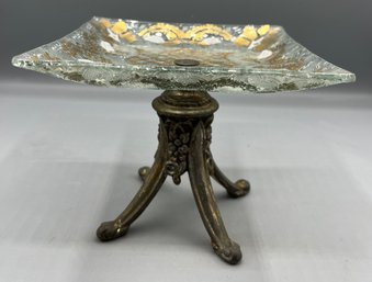 Pedestal Hand Painted Glass Candy Dish