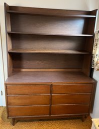 Mid-century Modern Solid Wood 6-drawer Dresser With Hutch