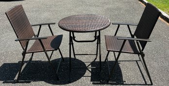 Resin Wicker Metal Frame Folding Table And Chair Set - 3 Pieces Total