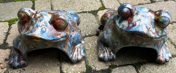 Terracotta Glazed Frog Shaped Lawn Statues - 2 Total