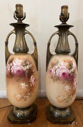 Hand Painted Flower Pattern Ceramic Table Lamps - 2 Total