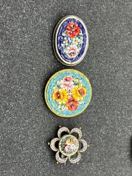 Vintage Mosaic Brooch/pins - 3 Total