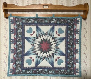 Handcrafted Quilt With Wooden Quilt Rack Wall Shelf