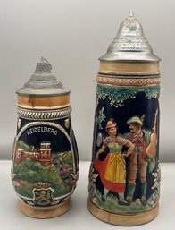 Vintage German Stoneware Beer Steins - 2 Total - Made In Germany