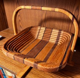 Collapsible Wood Basket With Handle