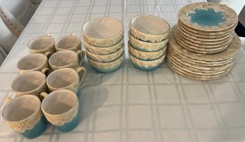 Pier 1 Nautilus Pattern Ceramic Tableware Set - 32 Pieces Total