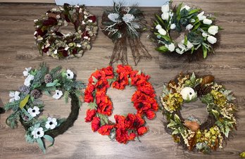 Assorted Seasonal Faux Wreaths - 8 Total