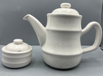 White Ceramic Coffee Pot And Sugar Bowl Set