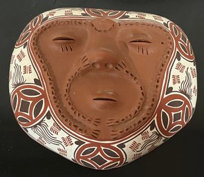 Red Clay Hand Painted Tribal Mask Wall Decor - Artist Engraved & Numbered