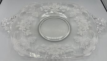 Etched Glass Serving Platter With Handles
