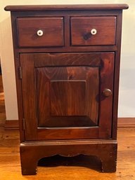 Vintage Solid Wood End Table With 2 Drawers & Cabinet