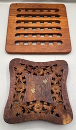 Teak And Solid Wood Trivets - 2 Total