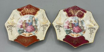 Vintage Hand Painted Porcelain Trinket Dish - Made In Occupied Japan - 2 Total