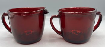 Ruby Red Glass Sugar Bowl And Creamer Set - 2 Piece Set