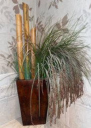 Decorative Faux Plant & Bamboo Sticks With Metal Planter