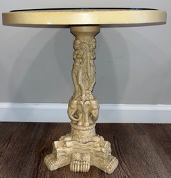 1960's Dragon Asian Resin Ivory Carved Detail Pedestal Glass-top Pedestal Table