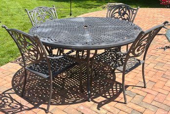 Outdoor Aluminum Round Dining Table With 6 Aluminum Chairs Included - 7 Piece Lot