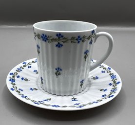 GDA Limoges France Porcelain Espresso Cup And Saucer Demitasse Blue Flowers