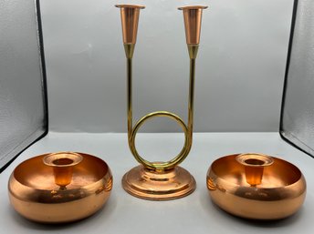 Coppercraft Guild Candlestick Holders - 3 Total