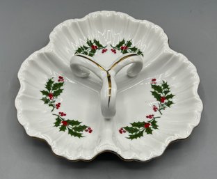 All The Trimmings Hand Painted Holly Pattern Porcelain Sectional Bowl - Made In Japan