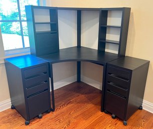 IKEA Corner Workstation Desk With 2 4-drawer Drop File Storage Units Included - 3 Pieces Total