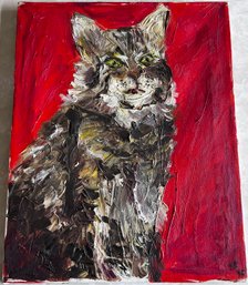 Signed Cat Painting On Stretched Canvas