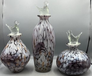 Art Glass Vase Set - 3 Total