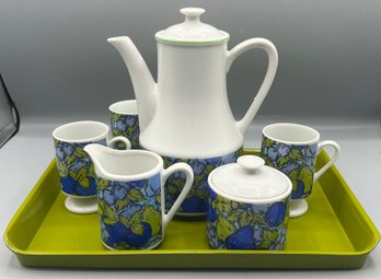 Japanese Porcelain Tea Set With Tray Included - 6 Pieces Total - Made In Japan