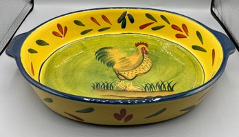 Hand Painted Ceramic Rooster Pattern Dish With Handles