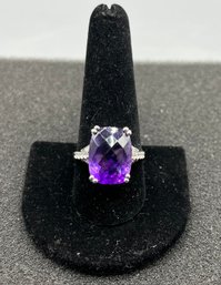 Silver 925 Purple Faux Gemstone Rings - .19OZT Each - Size 10.5 & 12 - 2 Total