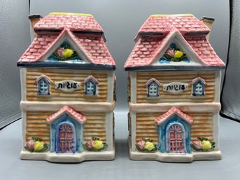 Hand Painted Collectible Cottage Ceramic Cookie Jars - 2 Total