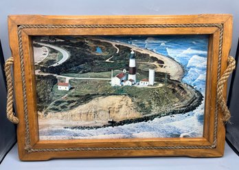 Decorative Lighthouse Picture Framed Tray With Rope Handles