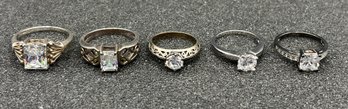 925 Silver Cubic Zirconia Rings - 5 Total - .59 OZT Total
