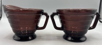 Hazel Atlas Co. Amethyst Glass Sugar Bowl And Creamer Set - 2 Pieces Total