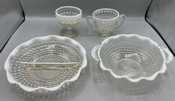 Fenton Hobail White Opalescent Glassware Set - 4 Pieces Total