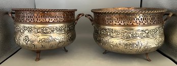 Decorative Hammered Copper Tone Footed Bowls - 2 Total