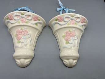 Decorative Hand Painted Ceramic Wall Sconces - 2 Total