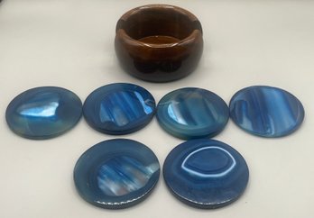 Geode Glass Coaster Set With Wooden Stand