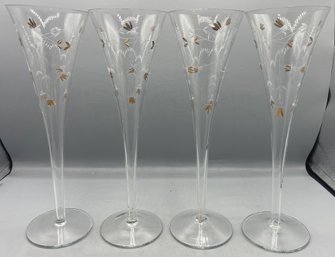 Etched Glass Fluted Champagne Set - 4 Total