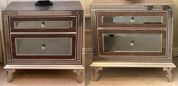Michael Amini Jane Seymour Collection Hollywood Swank Wooden Faux Croc Vinyl 2-drawer Mirrored Nightstands