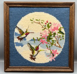 Handcrafted Needlepoint Art Framed - Hummingbirds