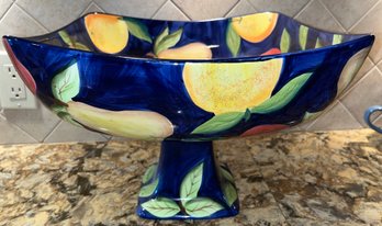 Tabletops Unlimited Orchard Fruit Pattern Pedestal Ceramic Bowl