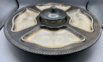 Silver Plated Pedestal Sectional Platter With Glass Inserts