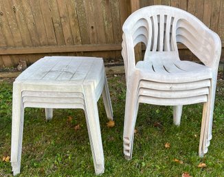 Outdoor Plastic Stackable Chairs And Table Set - 8 Total